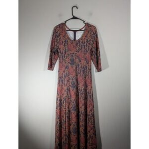 Soft Surroundings Womens Floral 3/4 Sleeve Maxi Dress Sz XS Dark Romantic Forest
